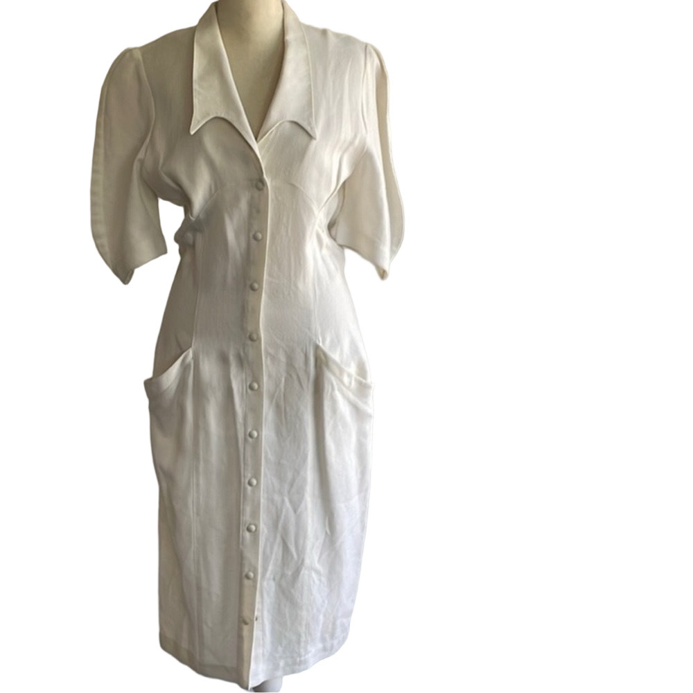 Vintage Thierry Mugler White Linen Shirt Dress – Rare Collector Piece – EU 40 - Picture 3 of 6